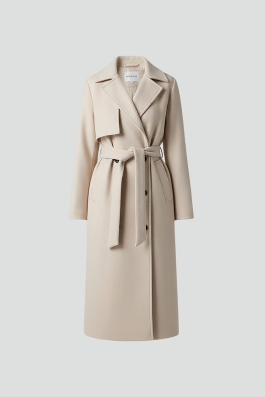 Long Belted Coat With Double-Breasted Front