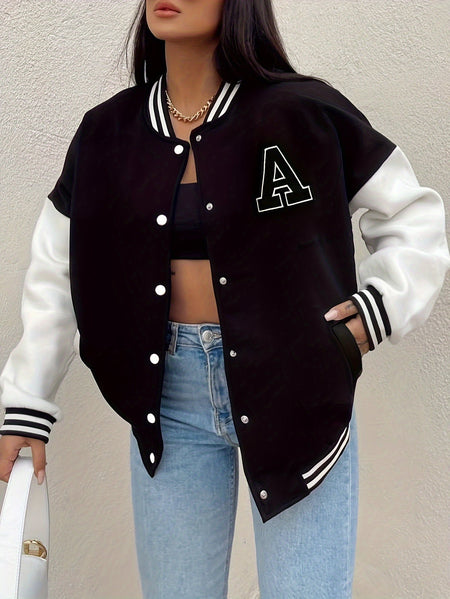 Women's Contrast Sleeve Snap Front Bomber Jacket
