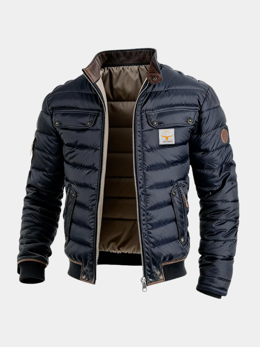 Men's Quilted Padded Jacket with Stand Collar