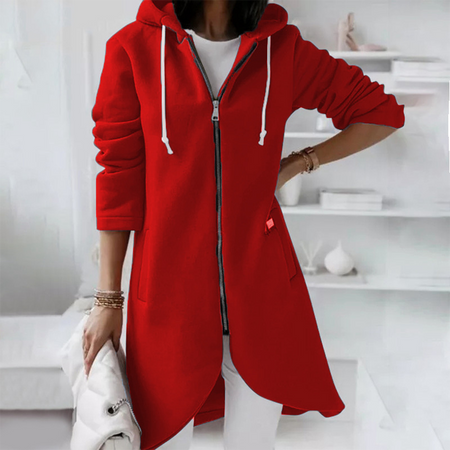 Longline Hooded Jacket with Zip Front and Drawstring