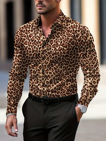 Men's Button-Down Leopard Print Graphic Shirt