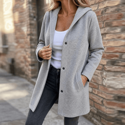 Women's Mid Length Hooded Button Knit Cardigan
