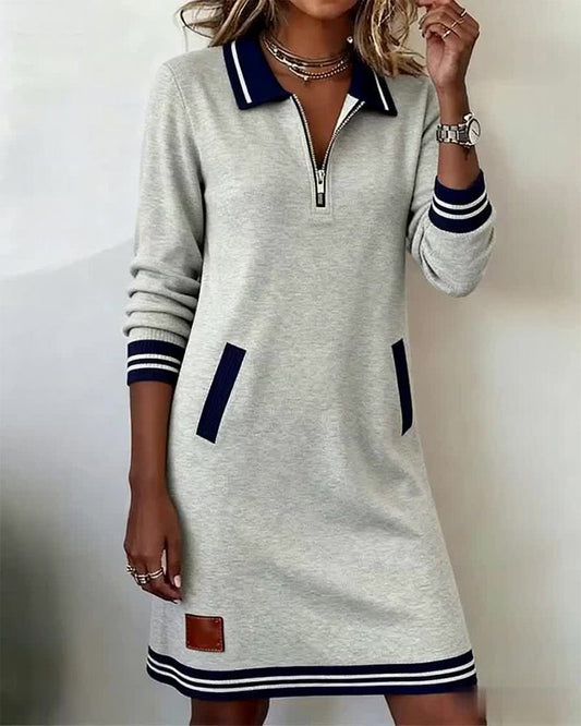 Dorellia Casual Long Sleeve Dress - Zipper Closure