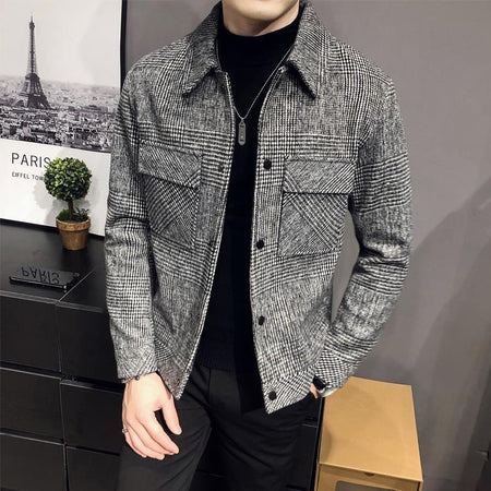 Classic Plaid Collared Short Jacket for Men