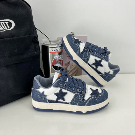 Women's Retro Star Patch Denim Low Top Sneakers