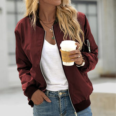 Women's Classic Zip Front Bomber Jacket