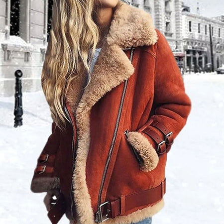 Women's Oversized Suede Biker Jacket With Buckles