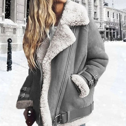 Women's Oversized Suede Biker Jacket With Buckles
