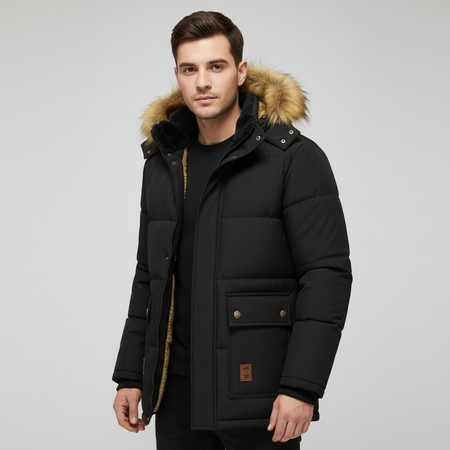 Men's Hooded Winter Parka with Teddy Lining