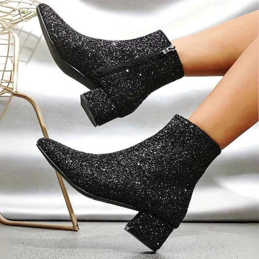 Sparkle Finish Block Heel Party Boots