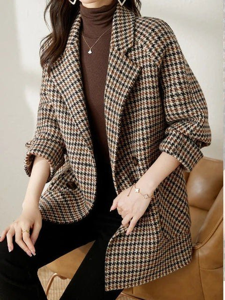 Women's Oversized Double-Breasted Houndstooth Coat