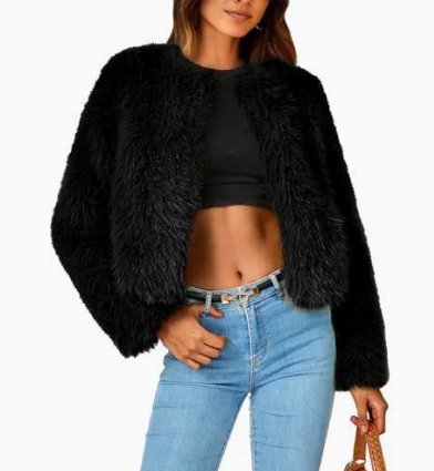 Women's Short Faux Fur Cardigan Jacket