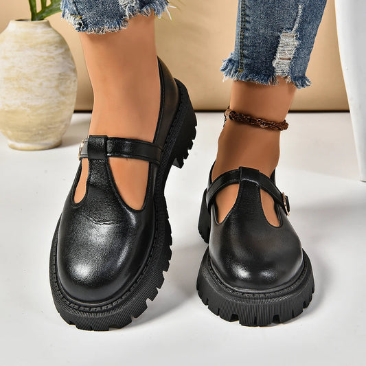 Women's Buckle T-Strap Platform Orthopedic Mary Janes