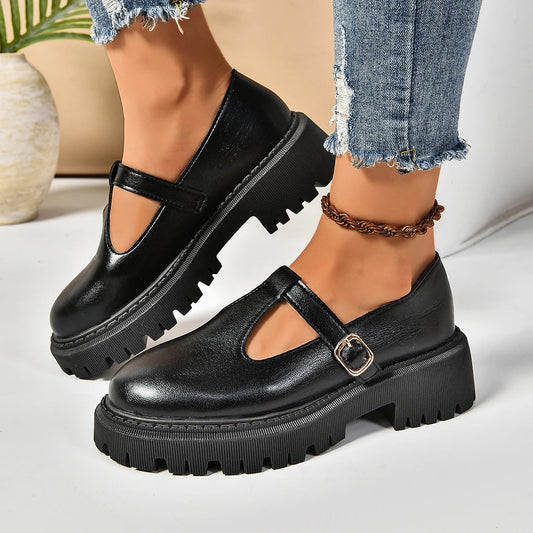Women's Buckle T-Strap Platform Orthopedic Mary Janes
