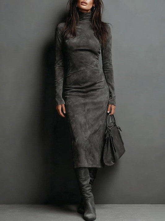 Fitted High Neck Lace Trim Maxi Dress