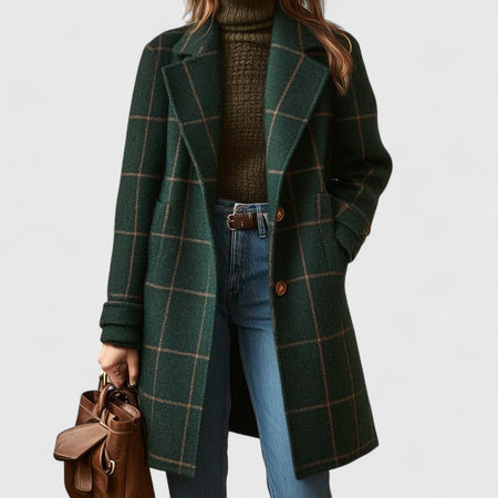 Tailored Plaid Winter Coat with Structured Lapel