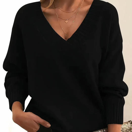 Women's V Neck Jumper with Long Sleeves