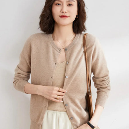 Soft Knit Button Front Crew Neck Cardigan