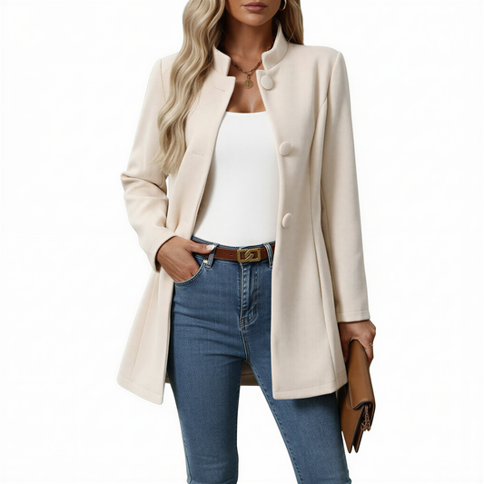 A-Line Coat With Button Front And Stand Collar