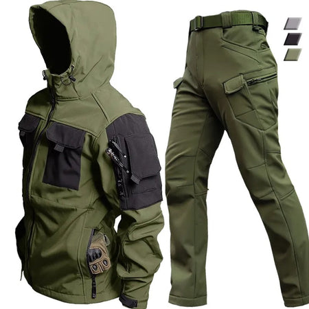 Waterproof Hooded Jacket and Trousers Outdoor Set