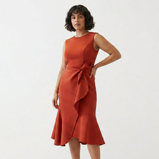 Sleeveless Draped Layer Asymmetric Hem Midi Dress