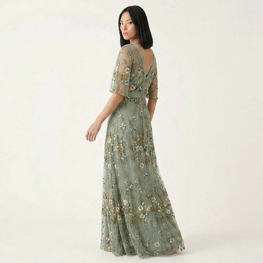 Romantic Floral Print Flowing Full Length Maxi Dress