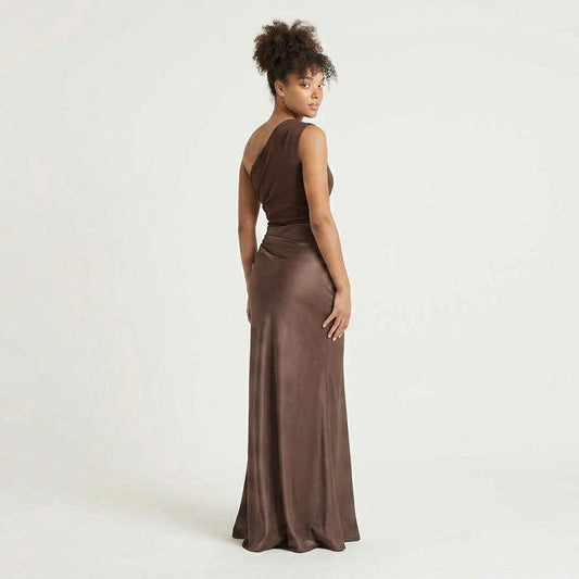 One Shoulder Pleated Formal Floor Length Gown