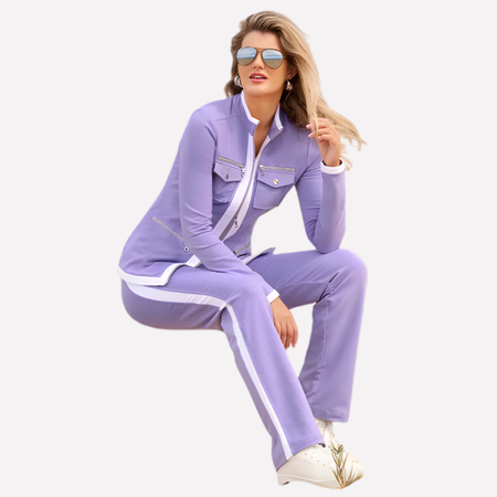 Contrast Piping Zip Jacket Tracksuit Set