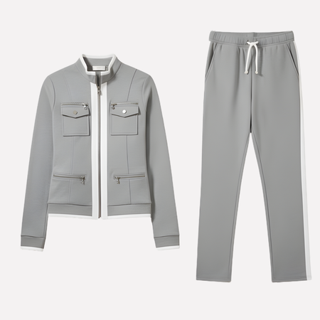 Contrast Piping Zip Jacket Tracksuit Set
