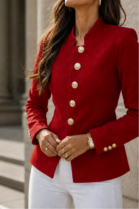 Women's Gold Button Military Style Blazer