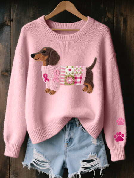 Cosy Knitted Jumper with Felt Dachshund Patchwork Design