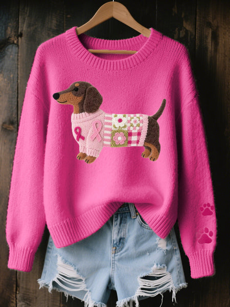 Cosy Knitted Jumper with Felt Dachshund Patchwork Design