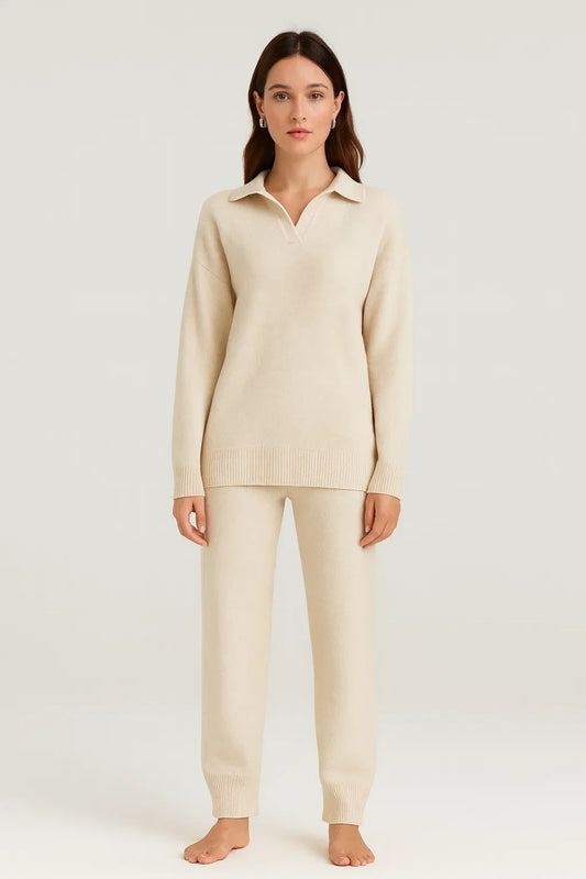 Relaxed Fit Cashmere Two-Piece Set with Collar