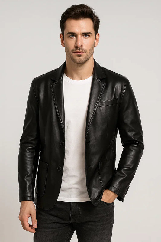 Classic Leather Jacket for Men - Notch Collar Design
