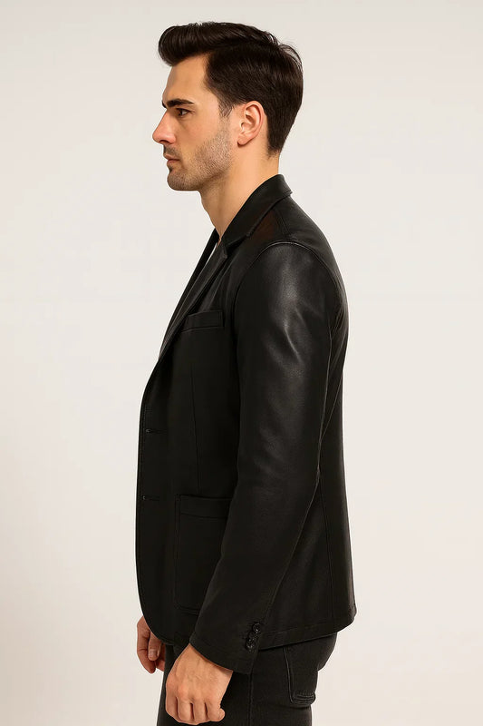 Classic Leather Jacket for Men - Notch Collar Design