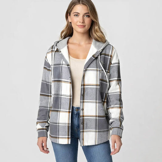 Checked Hooded Shirt - Button Placket Design