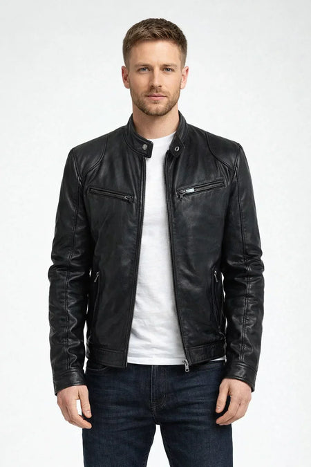 Men's Classic Biker Jacket in Faux Leather