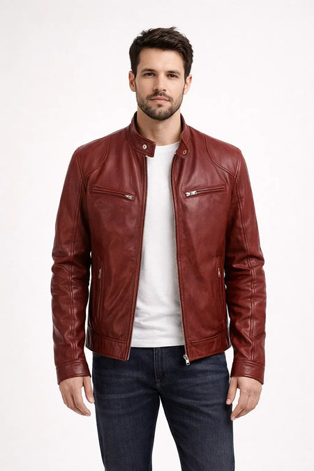 Men's Classic Biker Jacket in Faux Leather