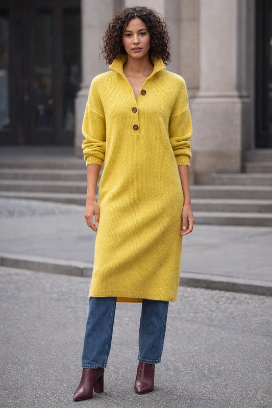 Elegant Midi Dress Featuring Button Placket