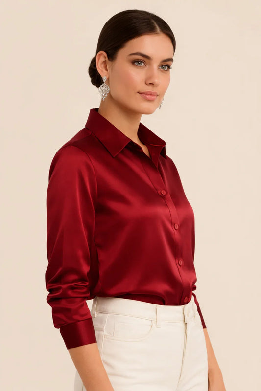 Adriana Long Sleeve Satin Blouse for Women