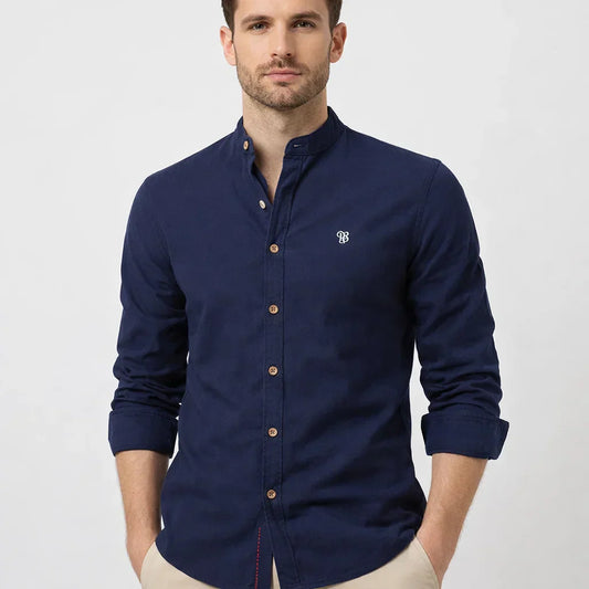 Men's Stand-Up Collar Long Sleeve Shirt