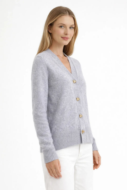 Elegant Heart Button Cardigan by Chasie