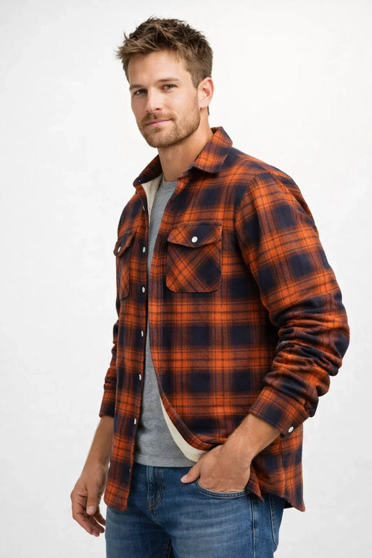 Men's Fleece-Lined Flannel Jacket with Buttons