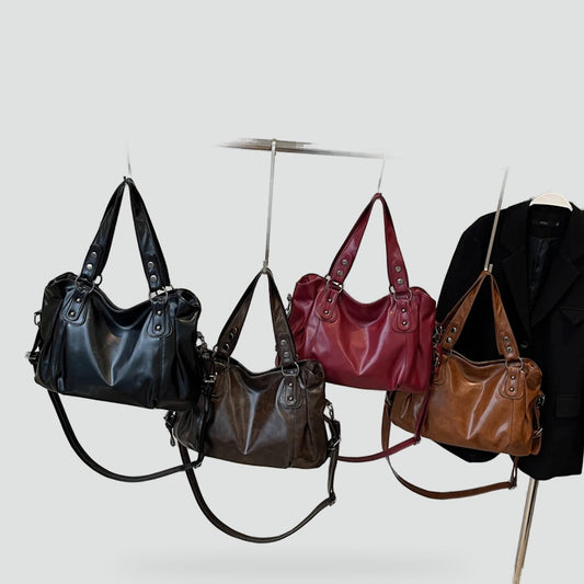 Retro Faux Leather Shoulder Bag with Adjustable Straps