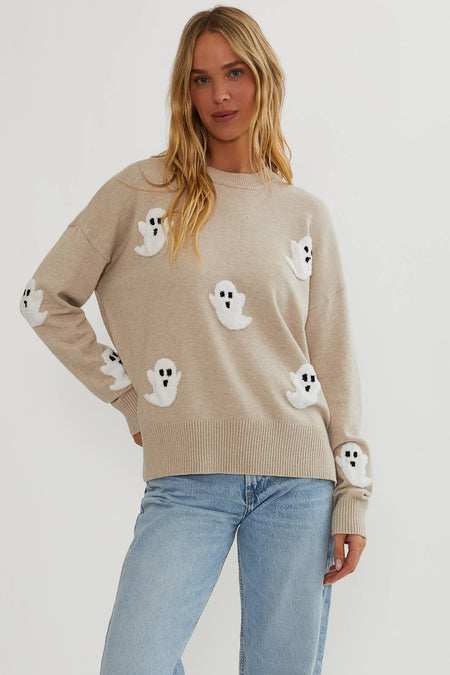Ghost Applique Relaxed Knit Sweater