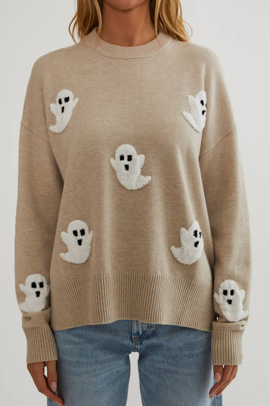 Ghost Applique Relaxed Knit Sweater