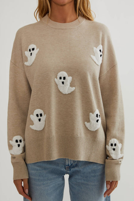 Ghost Applique Relaxed Knit Sweater