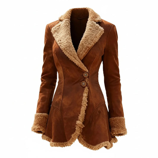 Fitted Asymmetric Hem Coat with Plush Collar