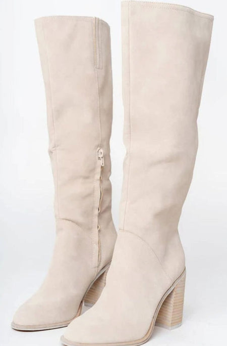 Women's Faux Suede Stacked Heel Knee High Boots