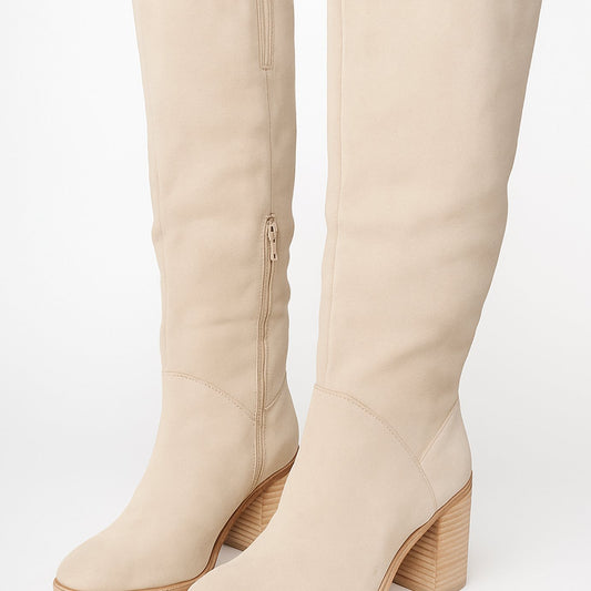 Women's Faux Suede Stacked Heel Knee High Boots